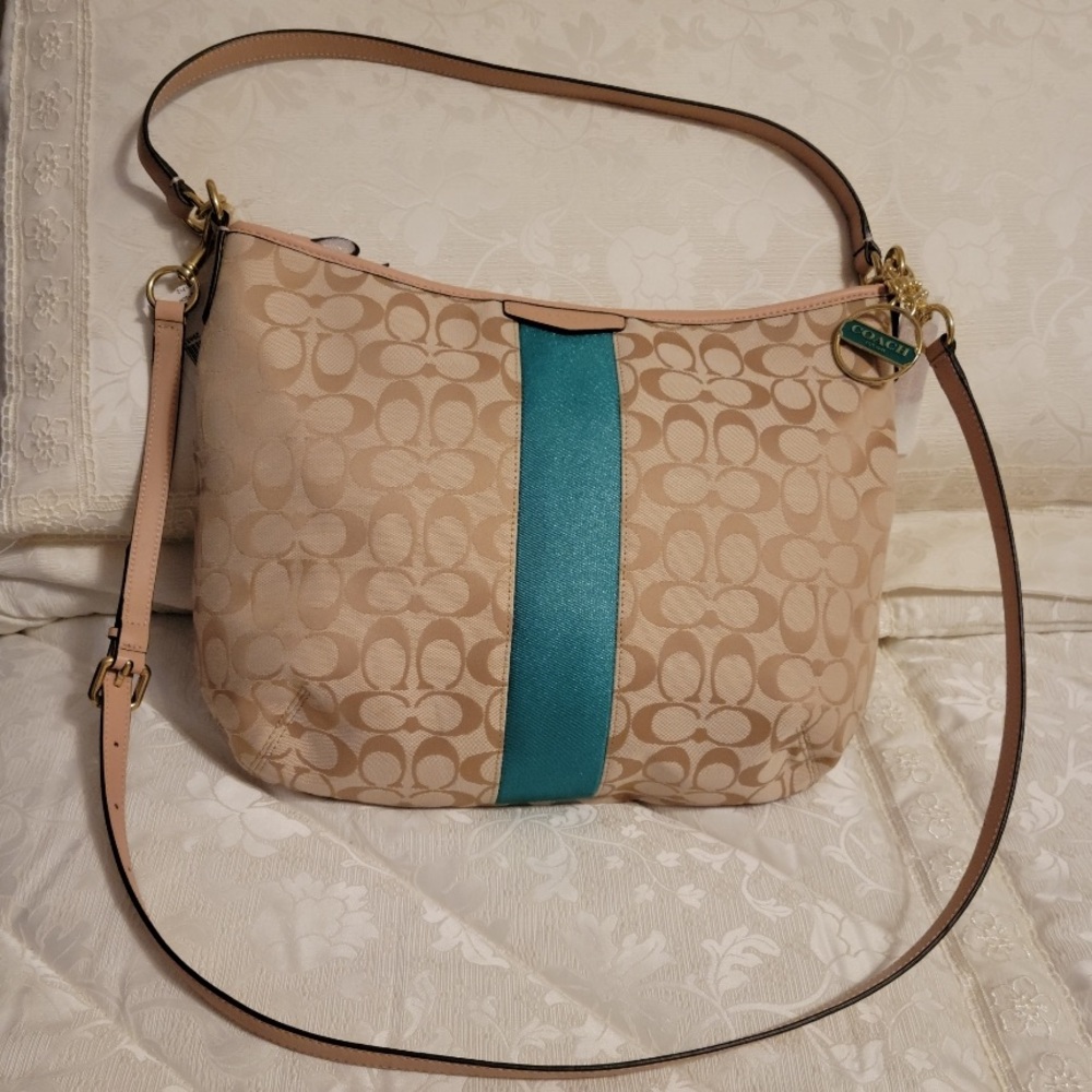 Coach signature stripe convertible hobo